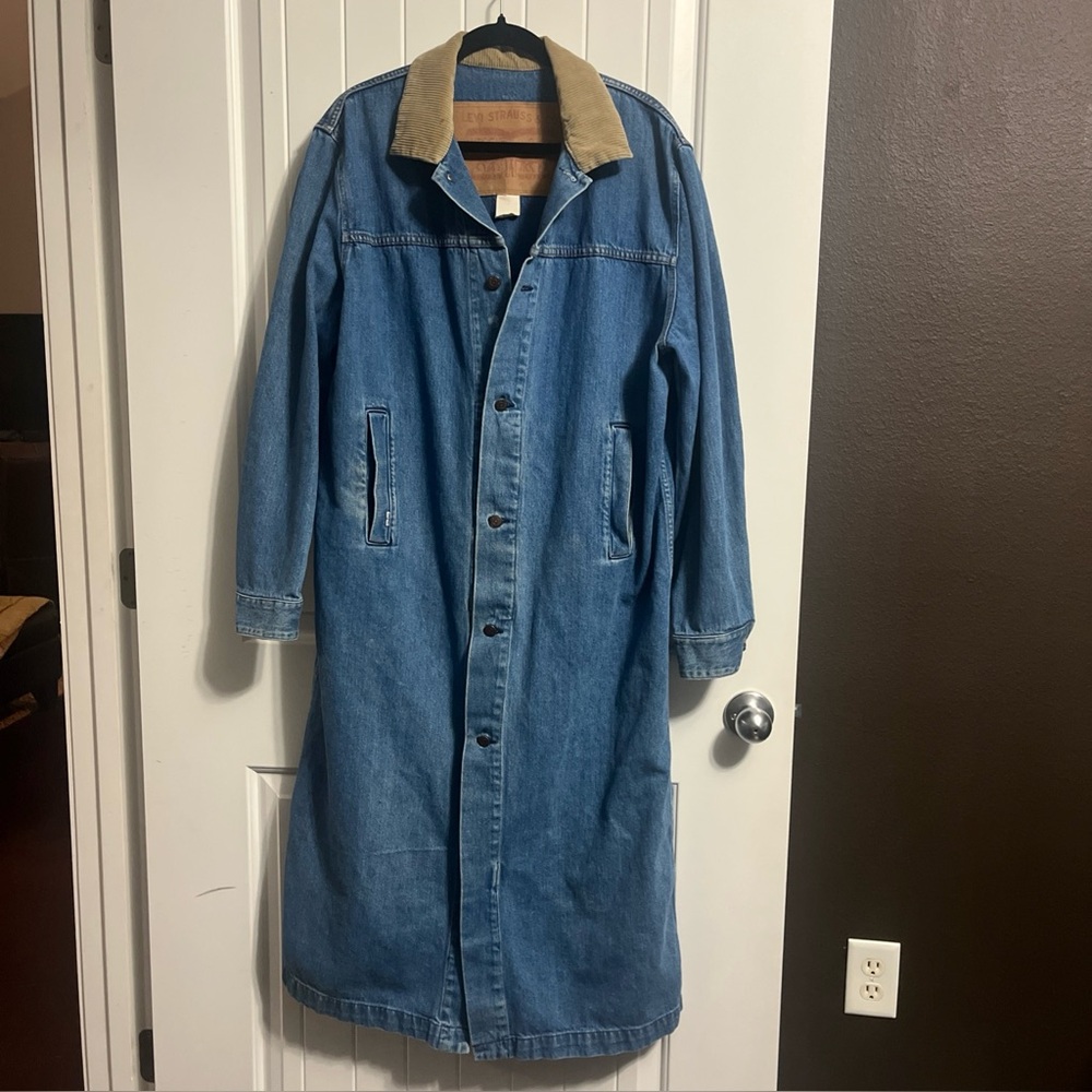 Vintage Retro 80s Levi Strauss Denim Duster Coat/Jacket SZ M USA Big Paper Tag